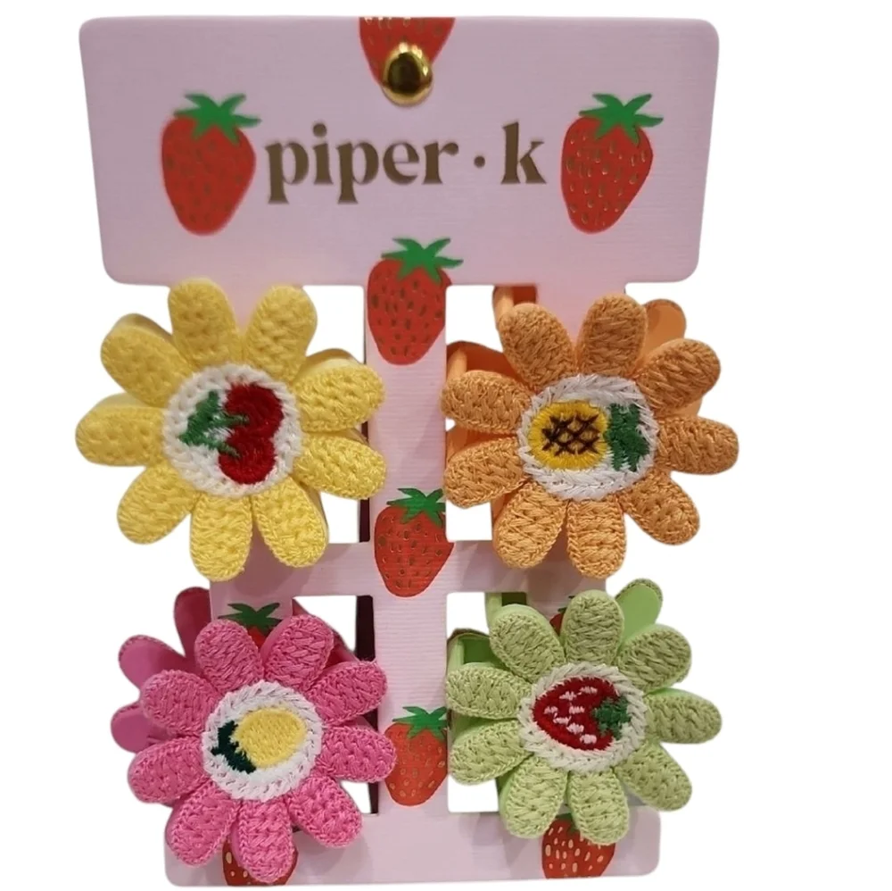 💛▪️Piper K ▪️Crochet Fruit  Flower Hair Clips 4 Piece